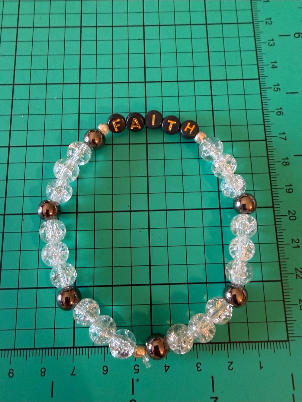 FAITH Clear Crystal Stretch Bracelet with Black Accent Beads